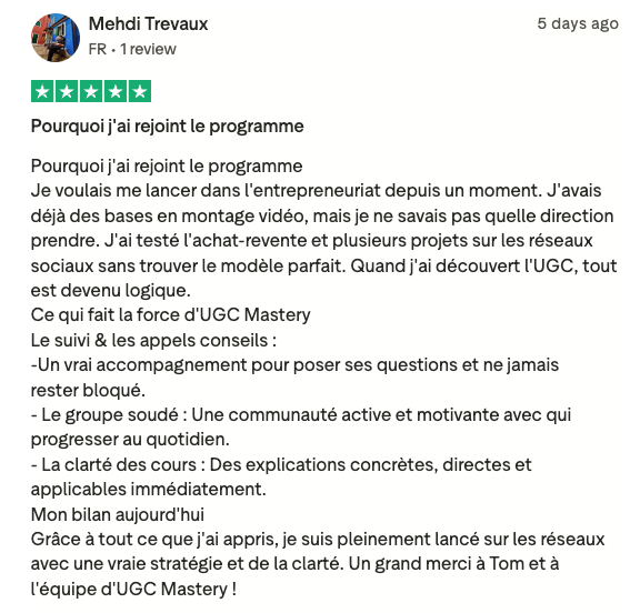 Avis Trustpilot — Mehdi Trevaux — Pourquoi j’ai rejoint le programme