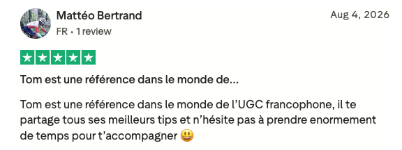 Avis Trustpilot — Mattéo Bertrand — Tom est une référence dans le monde de l’UGC