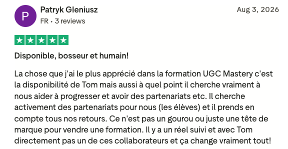 Avis Trustpilot — Patryk Gleniusz — Disponible, bosseur et humain !